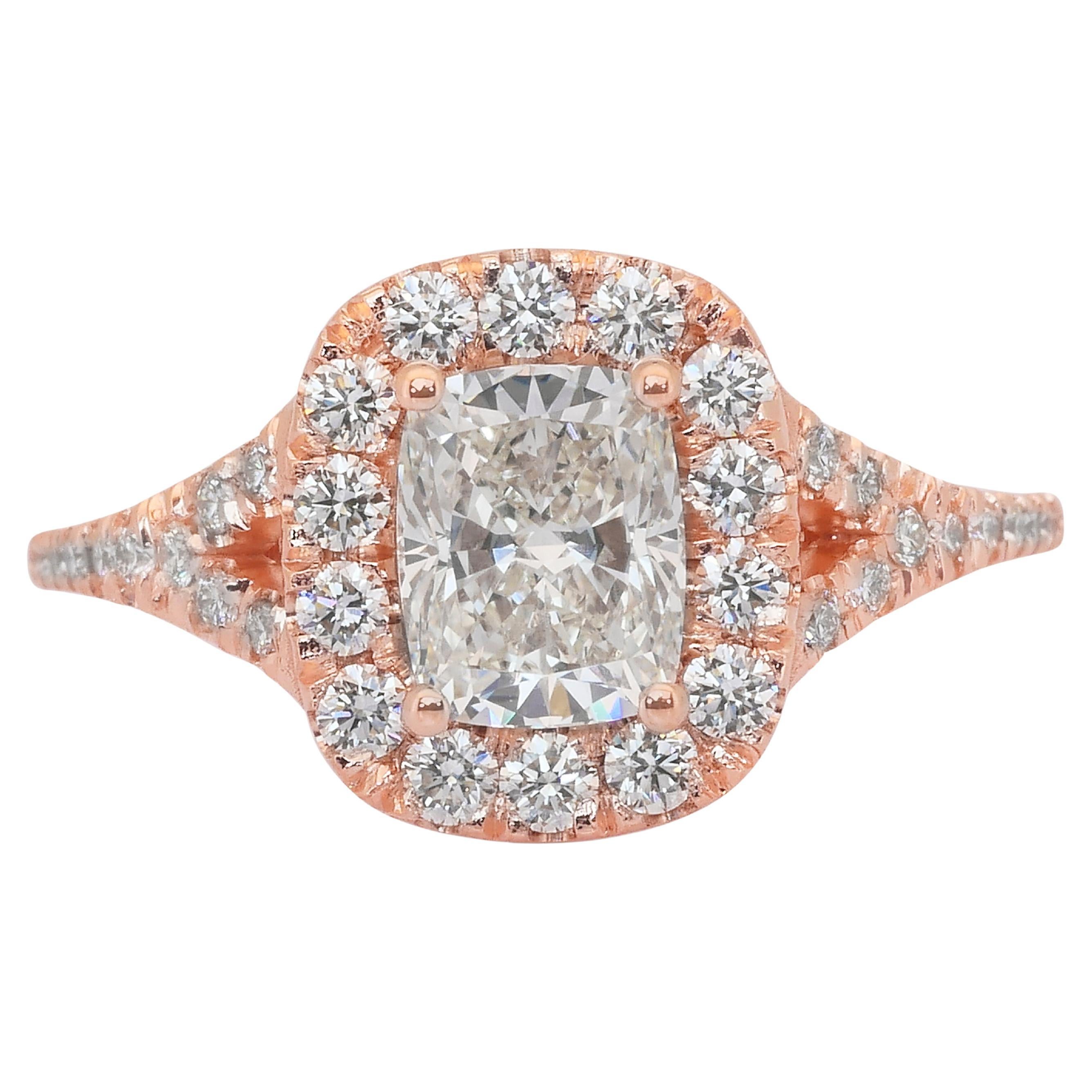 Luminous 1.64ct Diamonds Halo Ring in 18k Rose Gold - IGI Certified