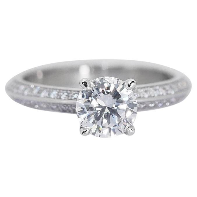 Luminous 1.75ct Triple Excellent Ideal Cut Diamonds Pave Ring in 18k White Gold