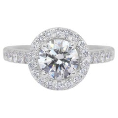 Luminous 1.92ct Diamonds Halo Ring in 18k White Gold - IGI Certified