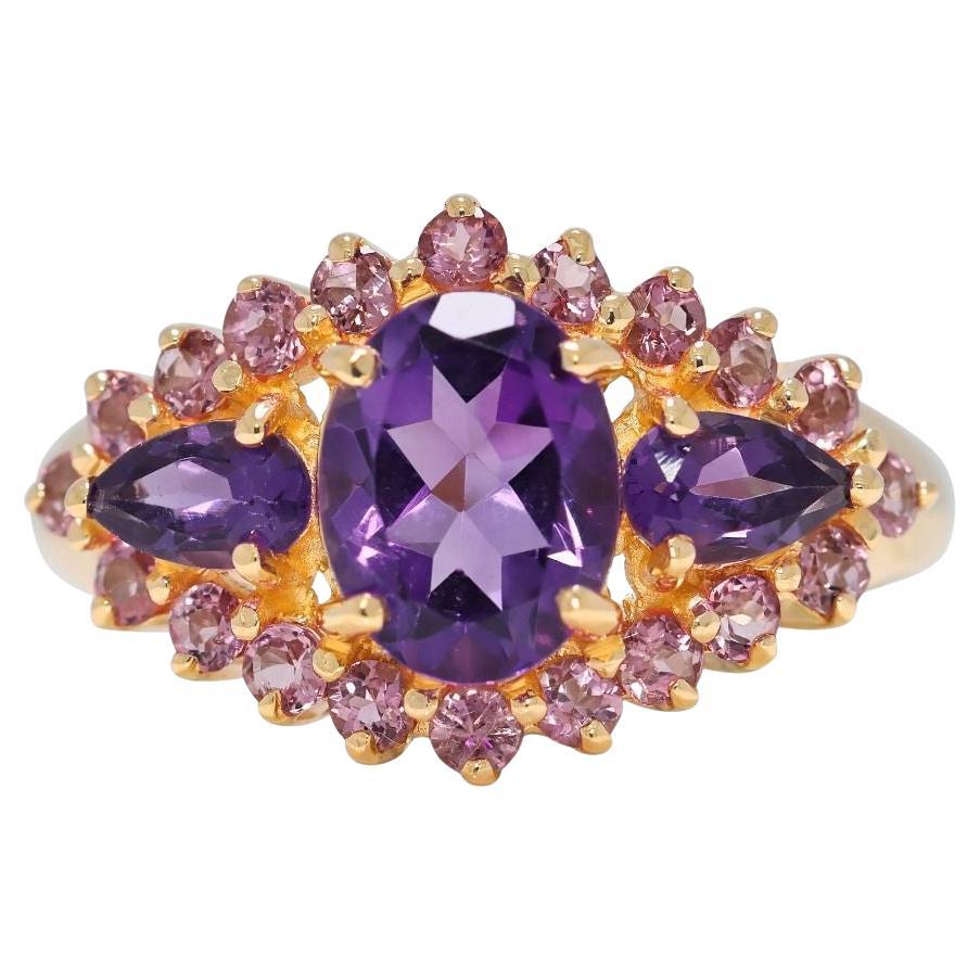 Luminous 1.97ct Amethyst & Tourmaline Ring in 14K Yellow Gold