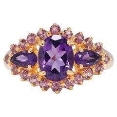 Luminous 1.97ct Amethyst & Tourmaline Ring in 14K Yellow Gold