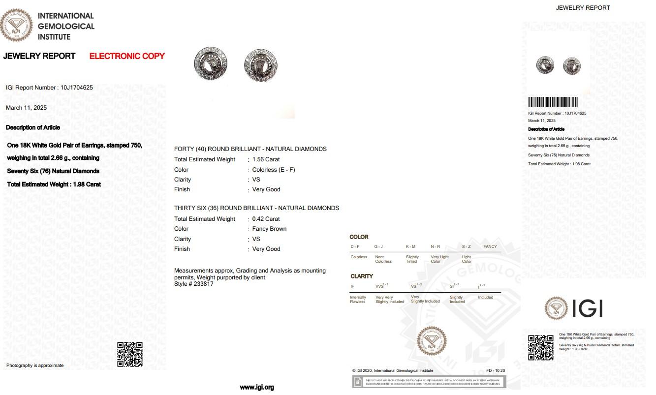 Donna Orecchini con diamanti Luminous da 1,98ct in oro bianco 18k - certificati IGI in vendita