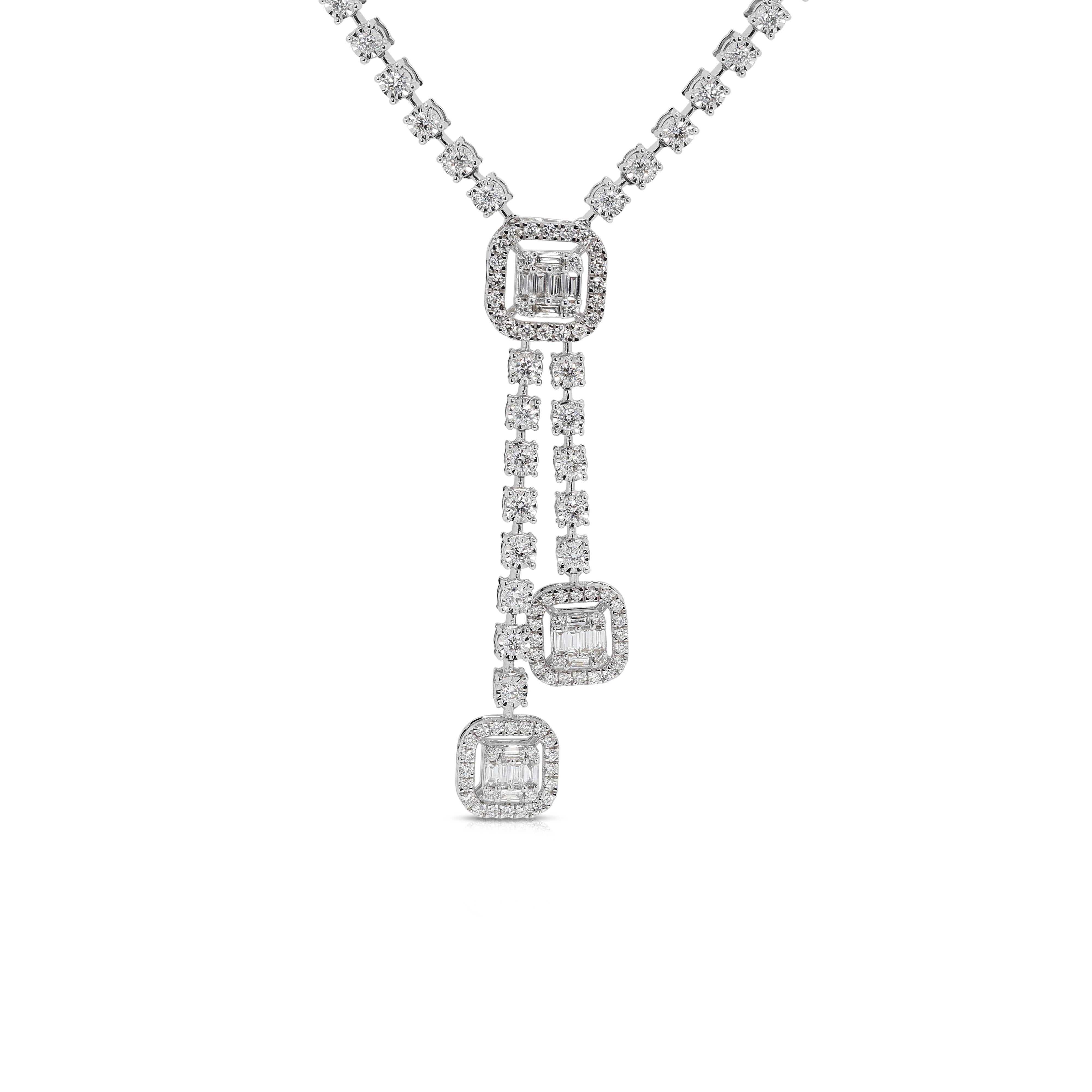 Luminous 2 Karat 11 Points Natürliche Diamant-Halskette aus 18 Karat Weißgold (Rundschliff) im Angebot