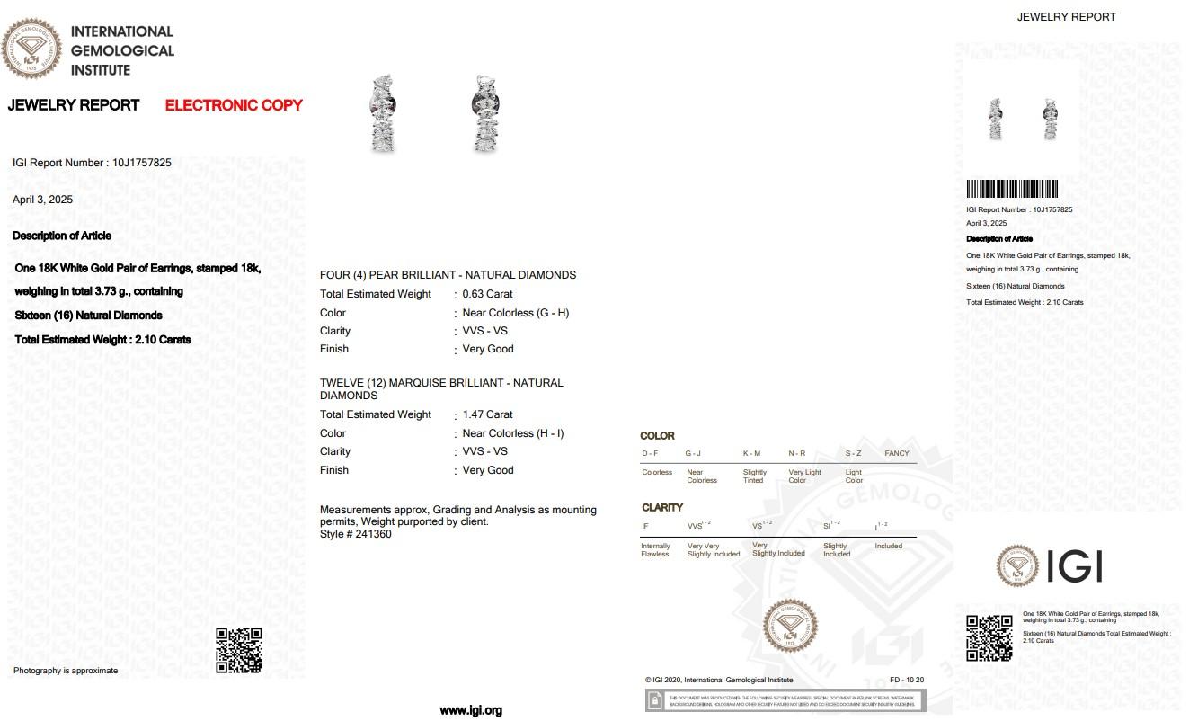Donna Orecchini con diamanti Luminous da 2,10 carati in oro bianco 18k - certificati IGI in vendita
