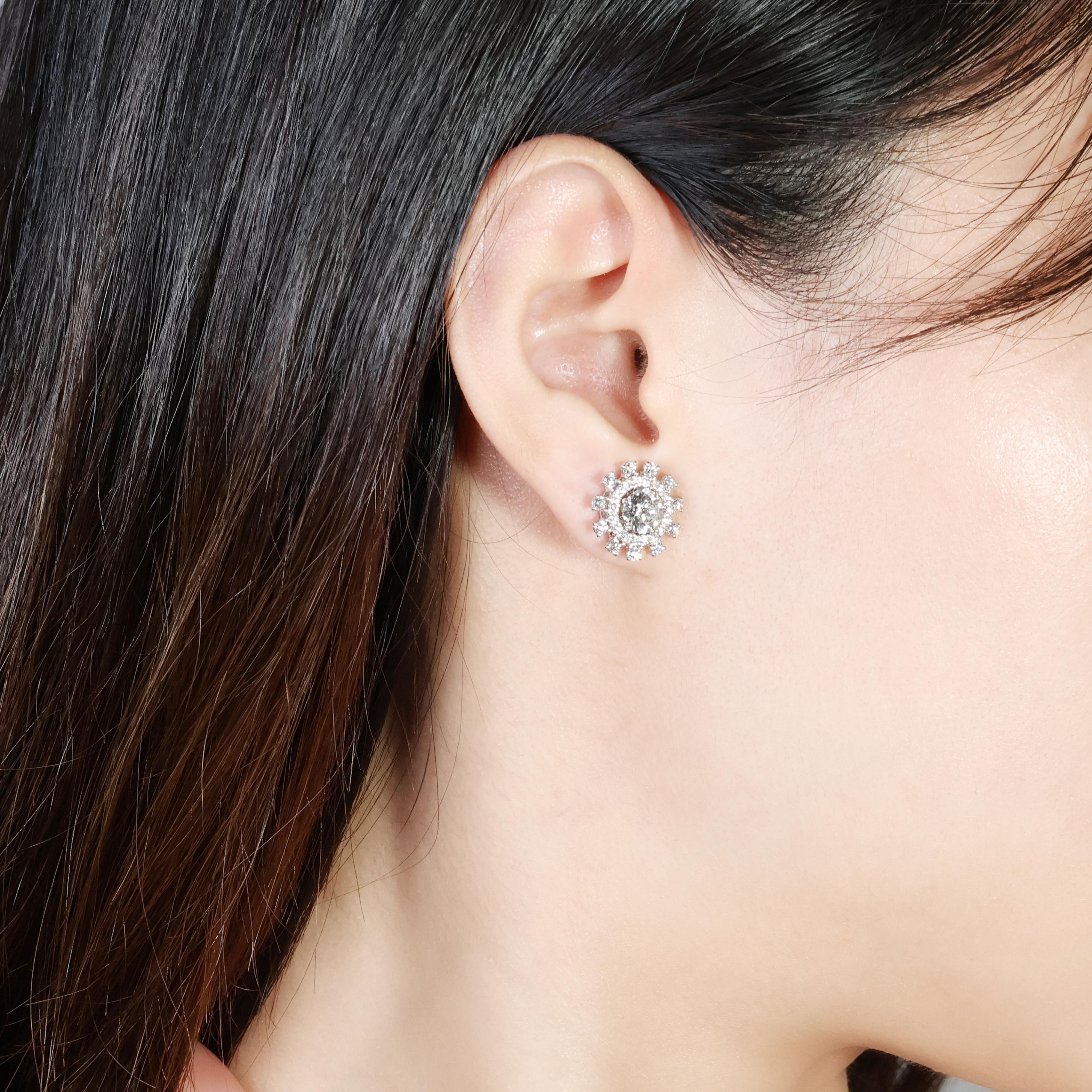 Luminous 2.22ct Diamond Halo Stud Earrings in 18K White Gold  For Sale 3
