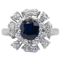 Luminous 2.40ct Sapphire and Diamonds Cluster Ring in 14k White Gold