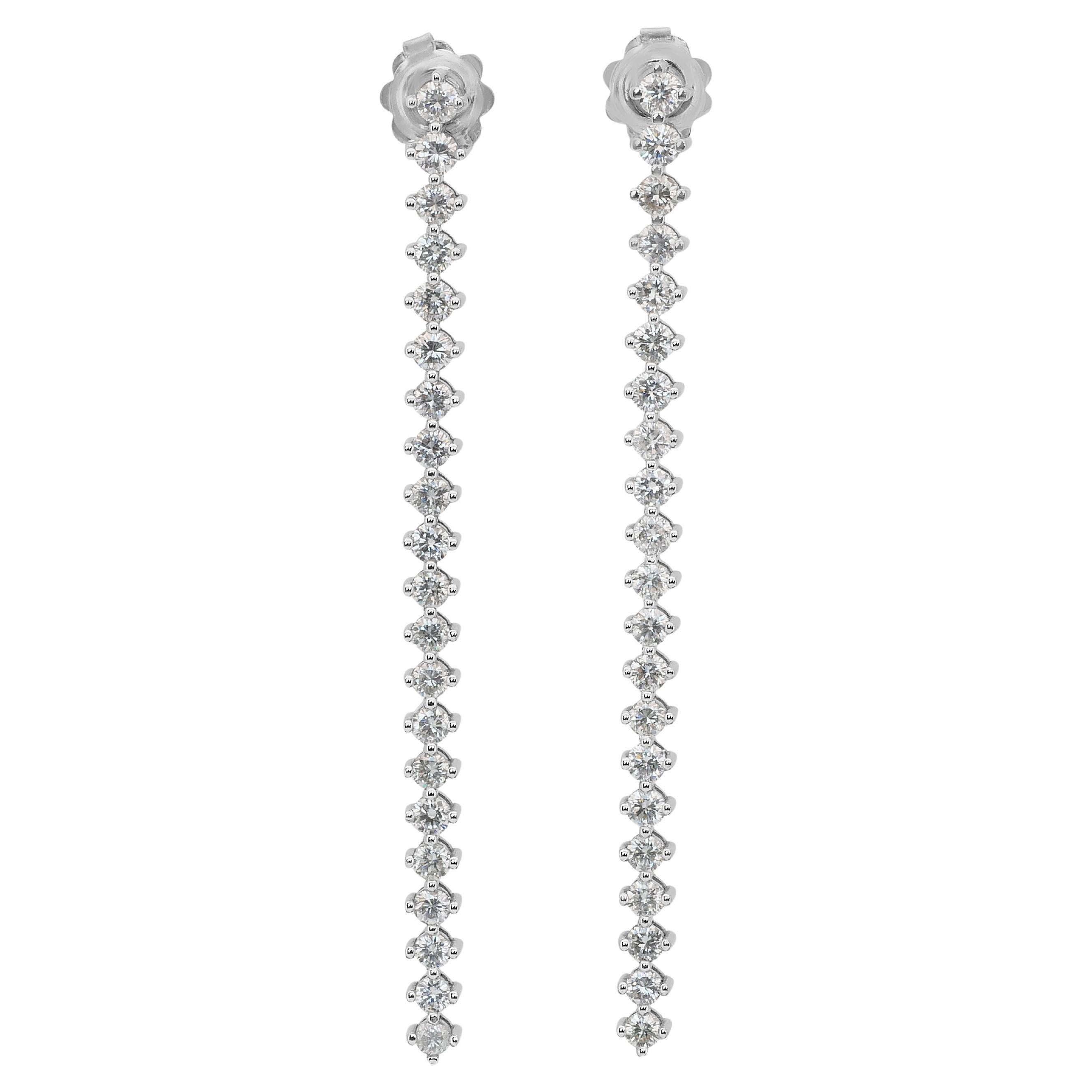 Luminous 2.42ct Diamonds Drop Ears in 18k White Gold - IGI Certified