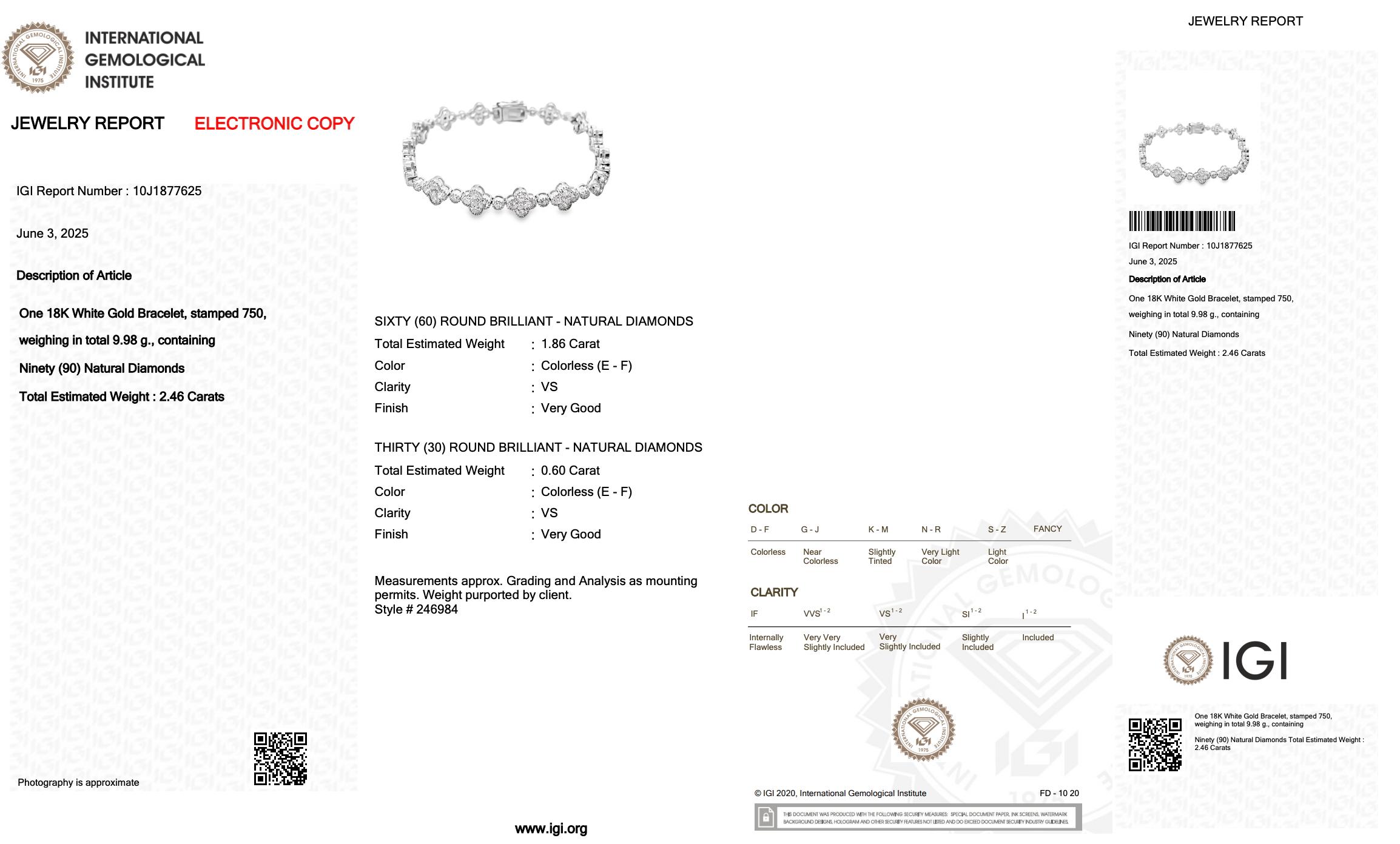 Luminous 2.46ct Diamonds Bracelet en or blanc 18k - IGI Certified Pour femmes en vente