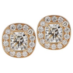Luminous 2.70ct Diamonds Halo Stud Earrings in 18k Yellow Gold - IGI Certified
