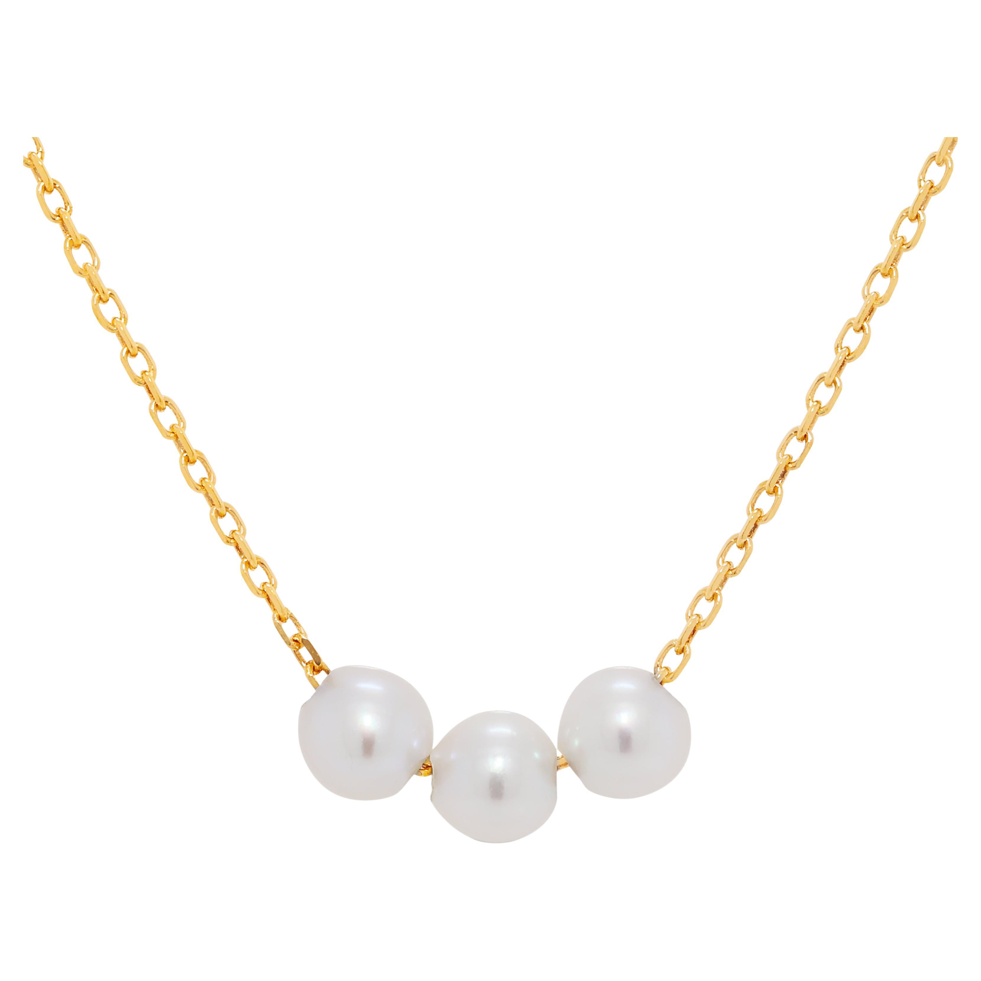 Luminous 3.8MM 3-Pearl Akoya Necklace in 18K Rose Gold