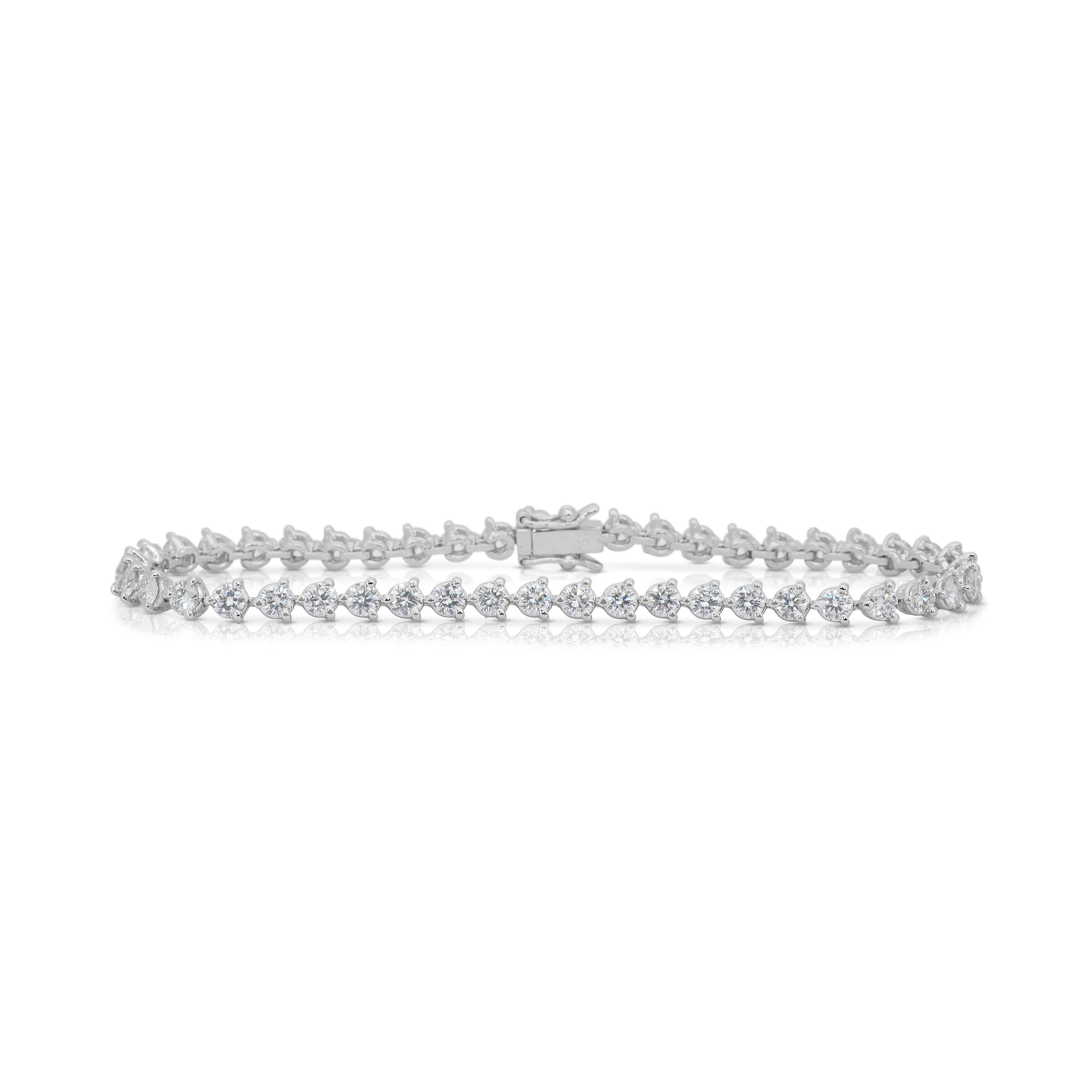 Pulsera Luminosa de Diamantes de 4,10ct en Oro Blanco de 18k - Certificado IGI Corte redondo en venta