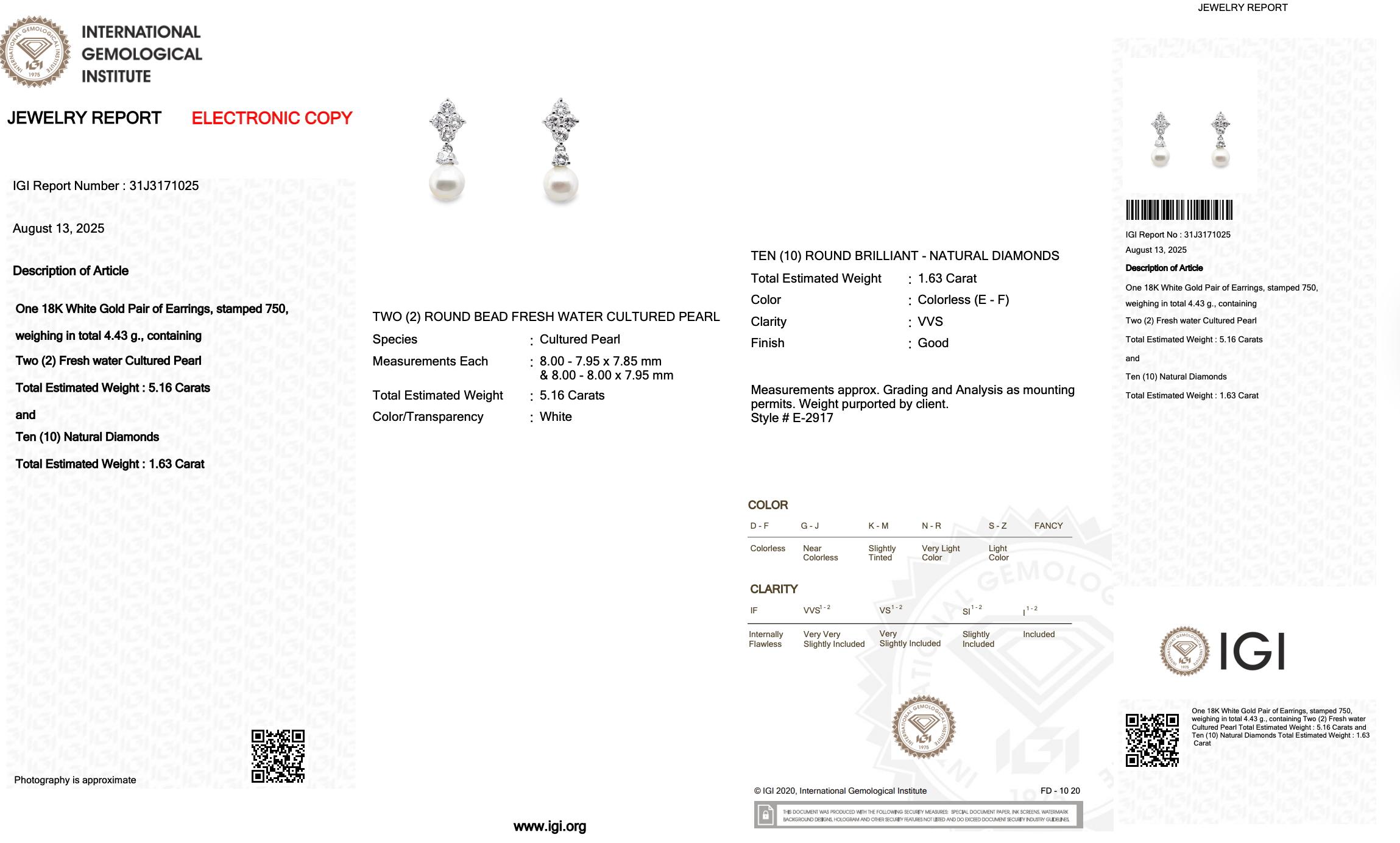 Luminous 6.79ct Fresh Water Cultured Pearls and Diamonds Drop Earrings (Pendants d'oreilles en perles de culture d'eau douce et diamants) Pour femmes en vente