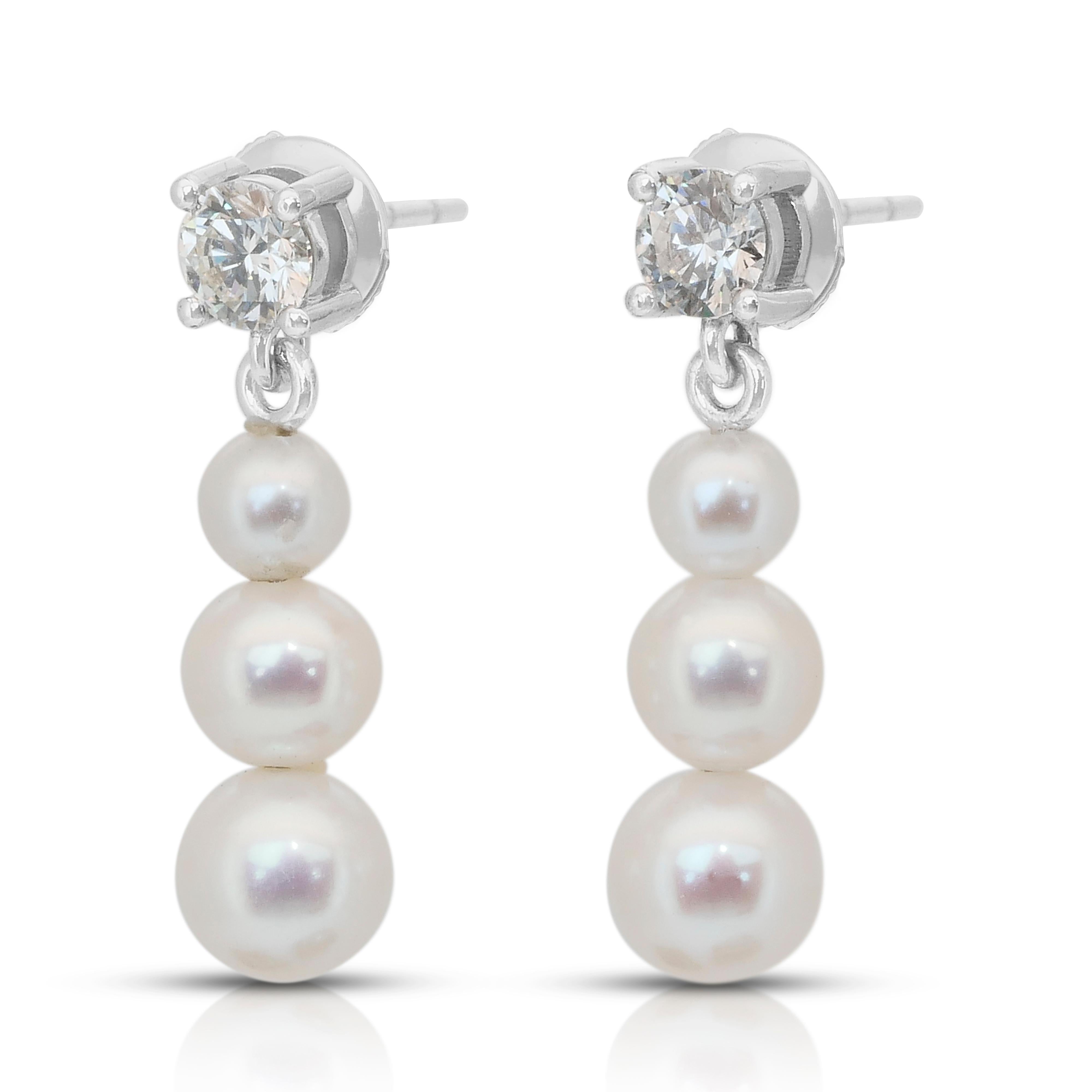 Luminosi orecchini a goccia con perle d'acqua dolce e diamanti da 7.52 carati In condizioni Nuovo in vendita a רמת גן, IL