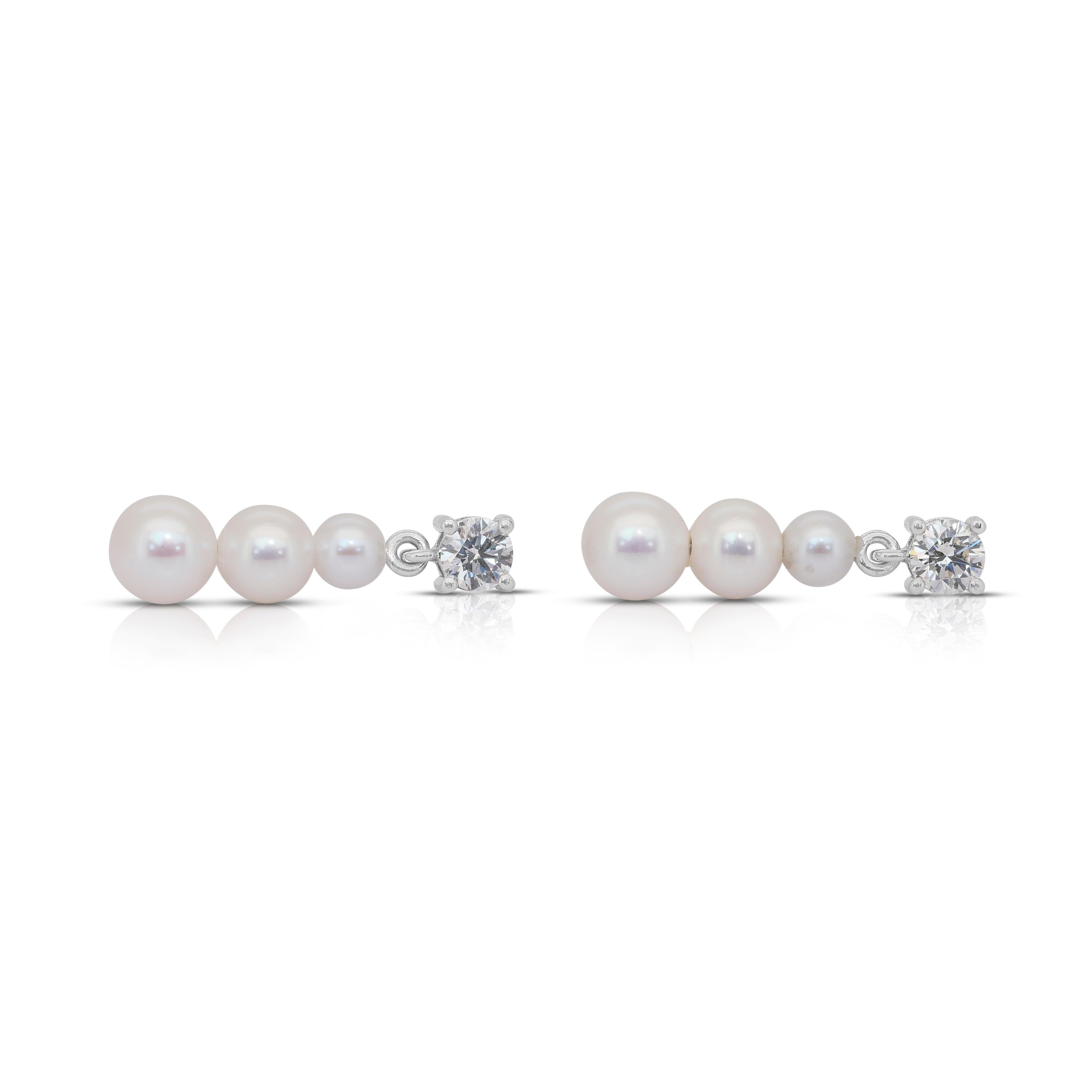 Luminosi orecchini a goccia con perle d'acqua dolce e diamanti da 7.52 carati in vendita 3