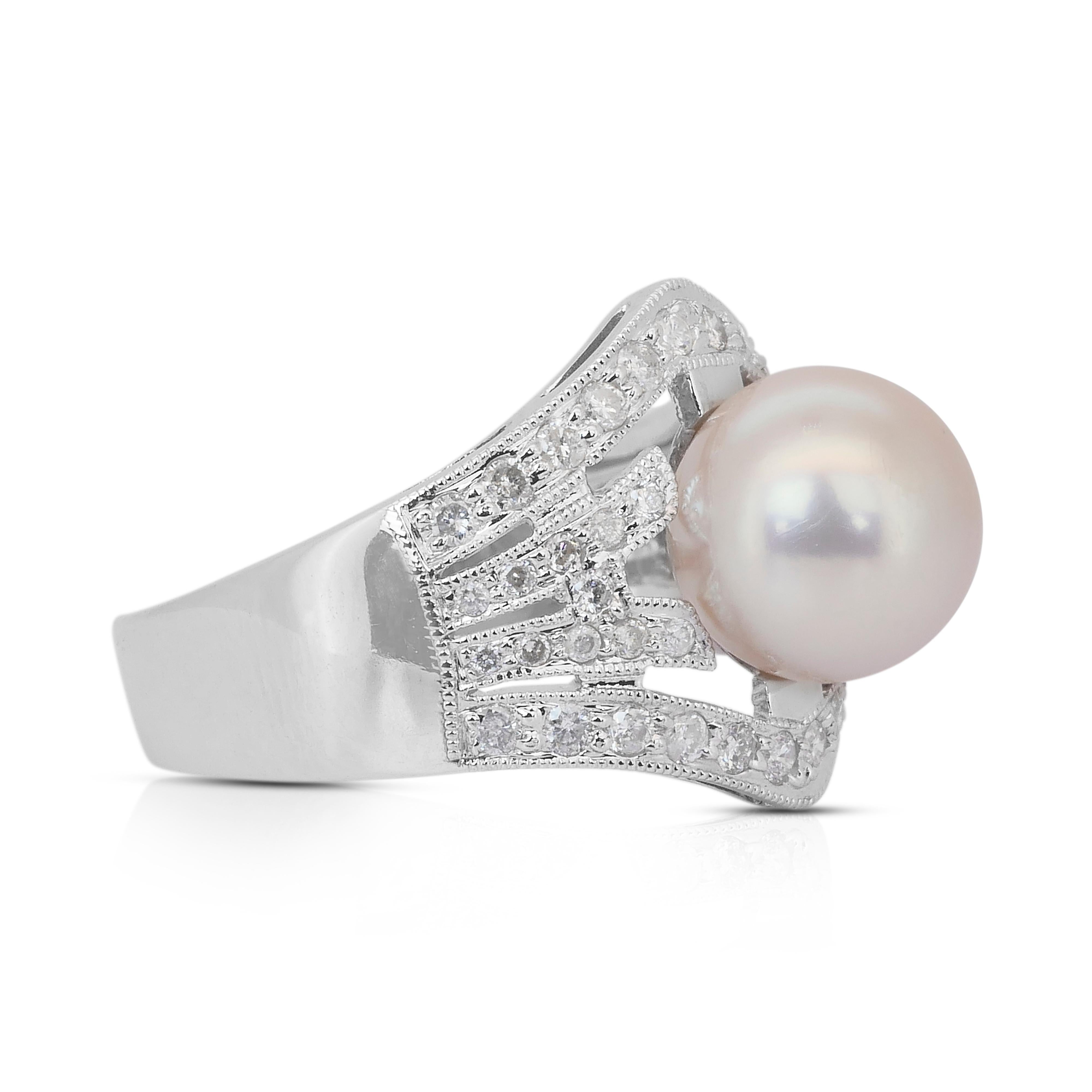 Taille ronde Bague cocktail lumineuse de 9,51 carats, perle de culture des mers du Sud et diamants en vente