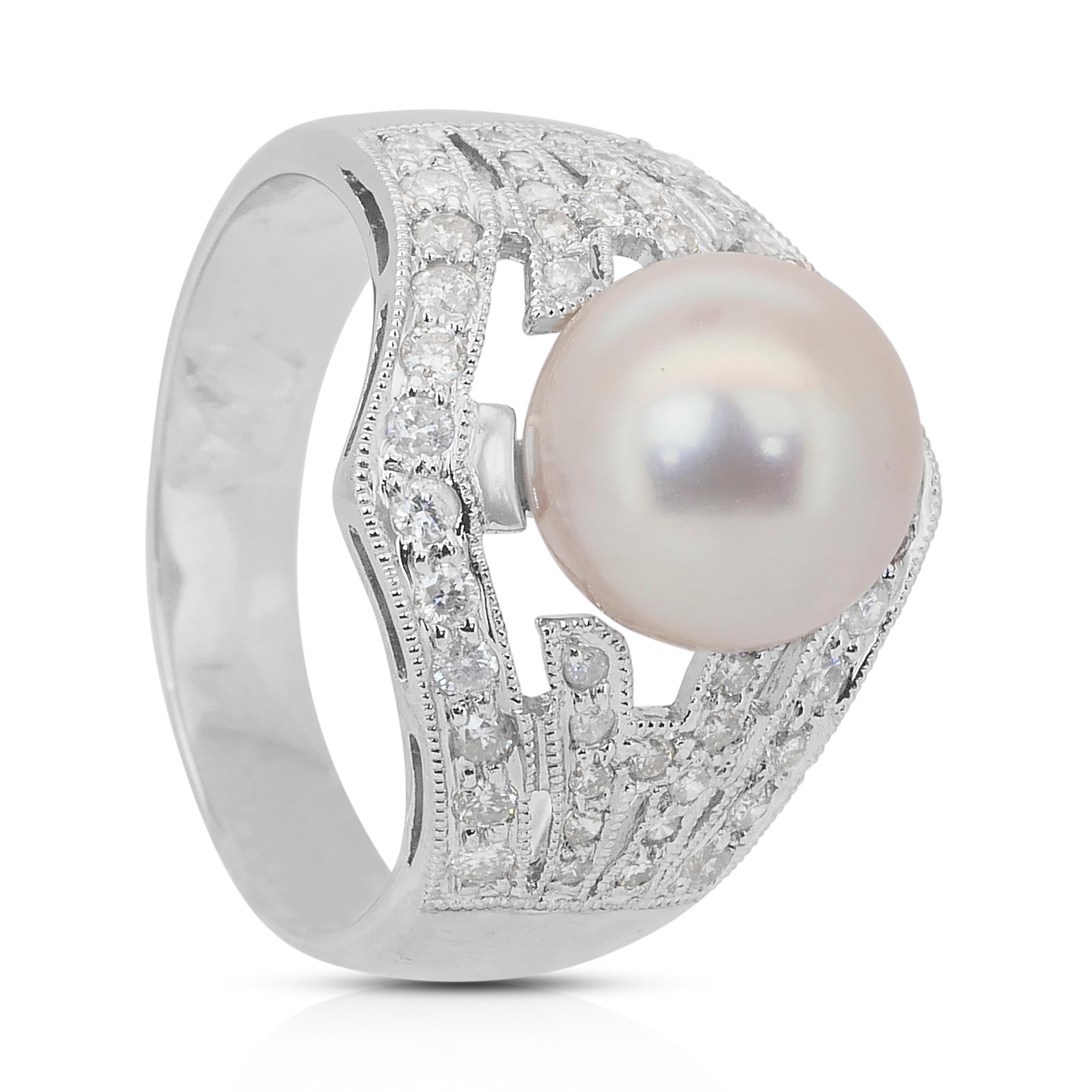 Bague cocktail lumineuse de 9,51 carats, perle de culture des mers du Sud et diamants Neuf - En vente à רמת גן, IL