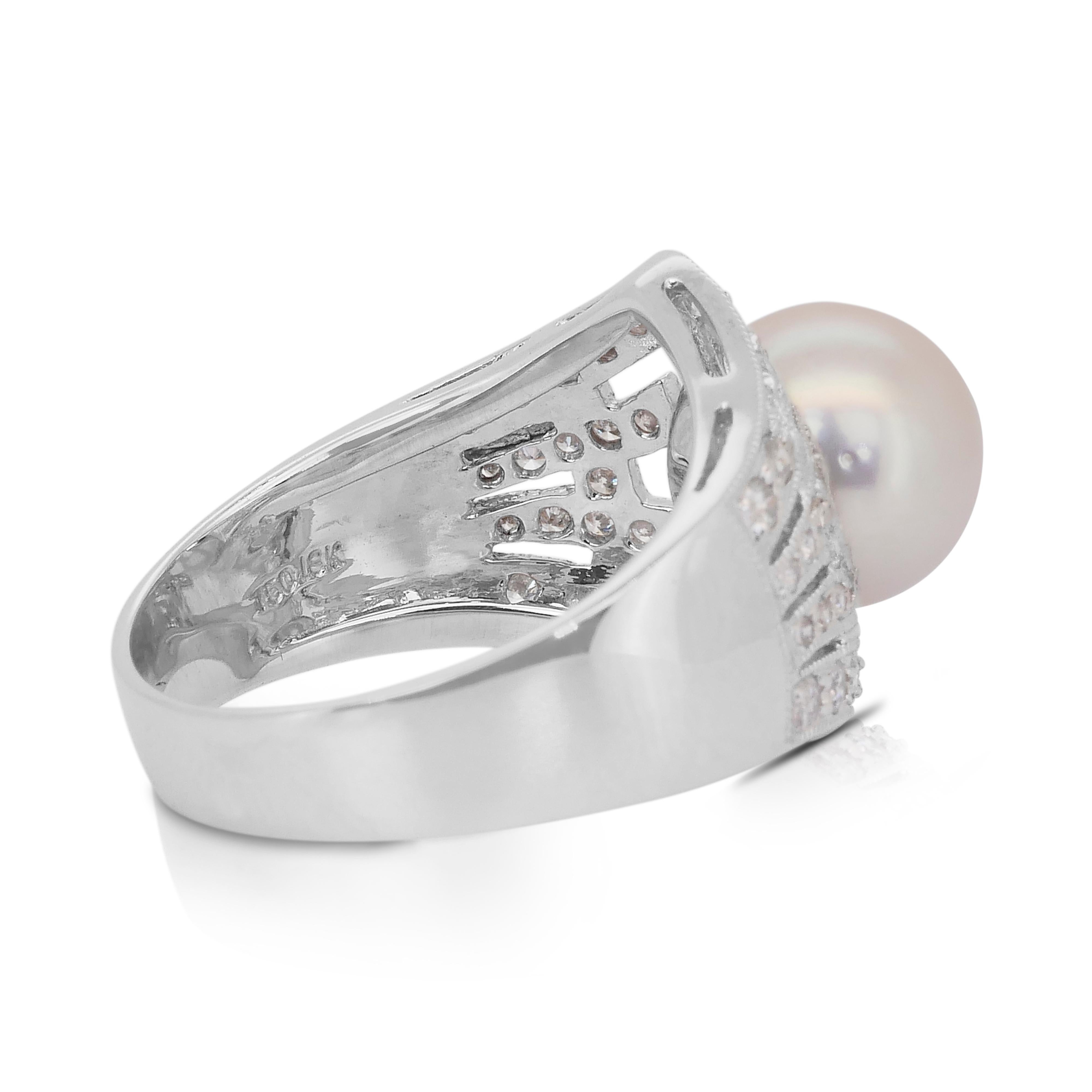 Bague cocktail lumineuse de 9,51 carats, perle de culture des mers du Sud et diamants en vente 2