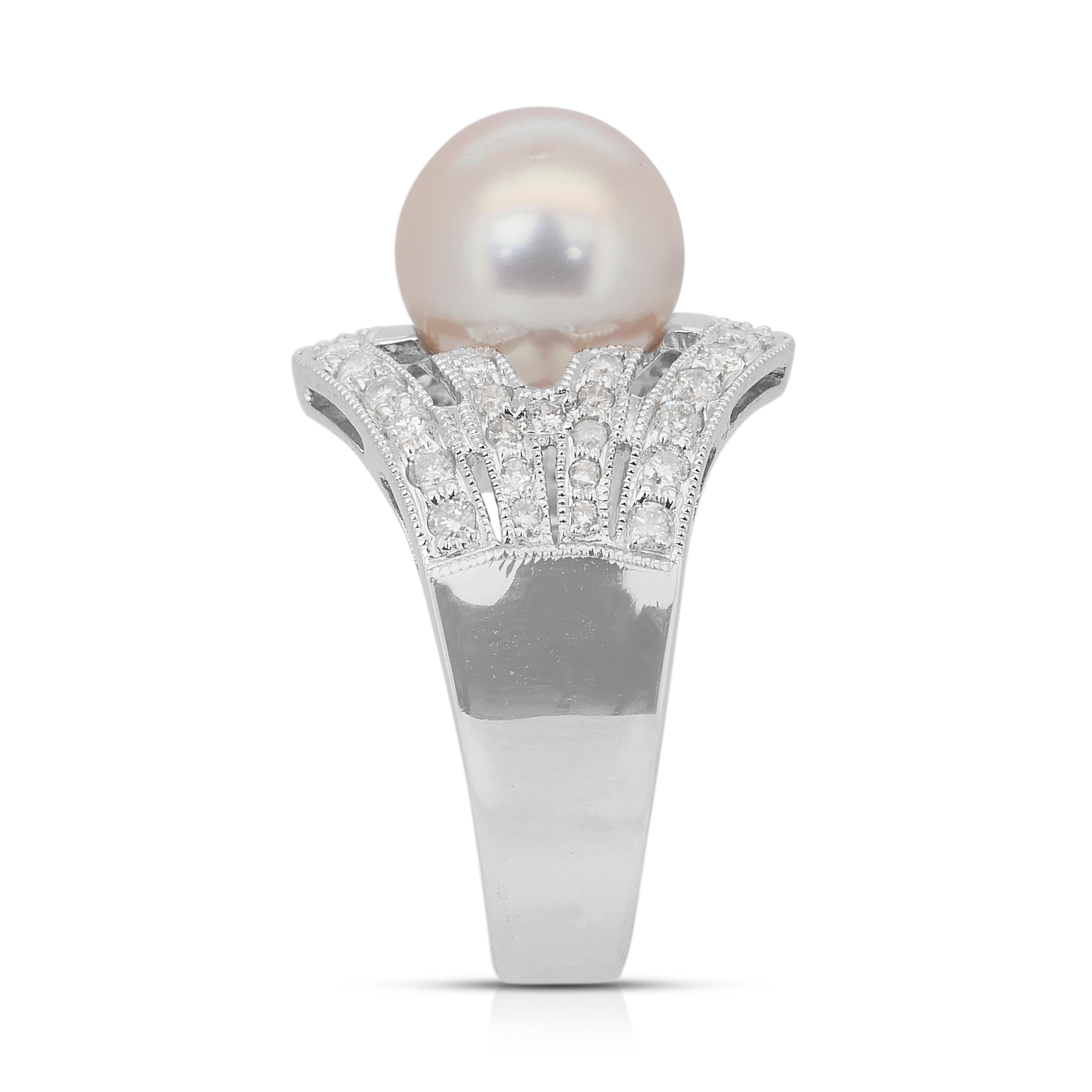 Bague cocktail lumineuse de 9,51 carats, perle de culture des mers du Sud et diamants en vente 3