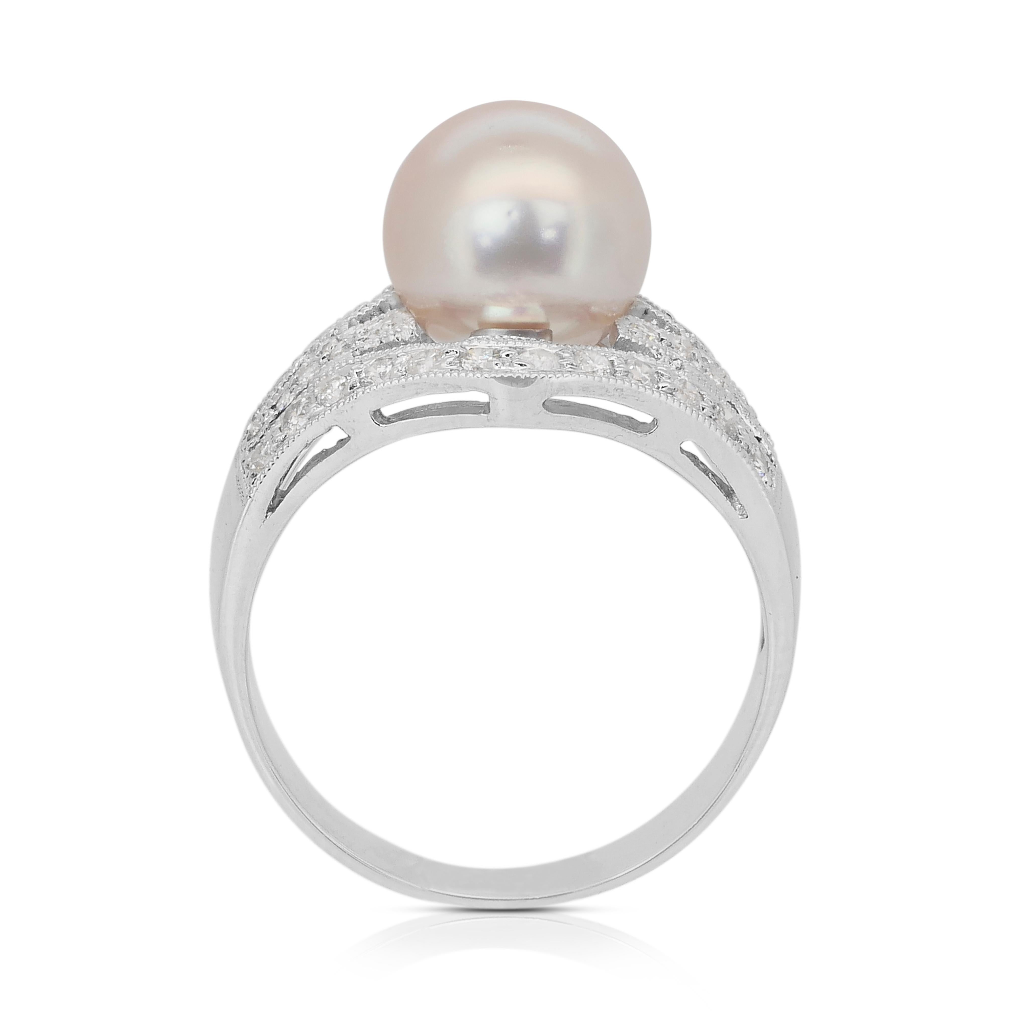 Bague cocktail lumineuse de 9,51 carats, perle de culture des mers du Sud et diamants en vente 4