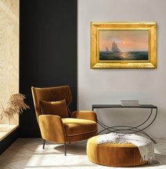 Luminoso paesaggio marino americano di barche a vela al tramonto di Warren Sheppard