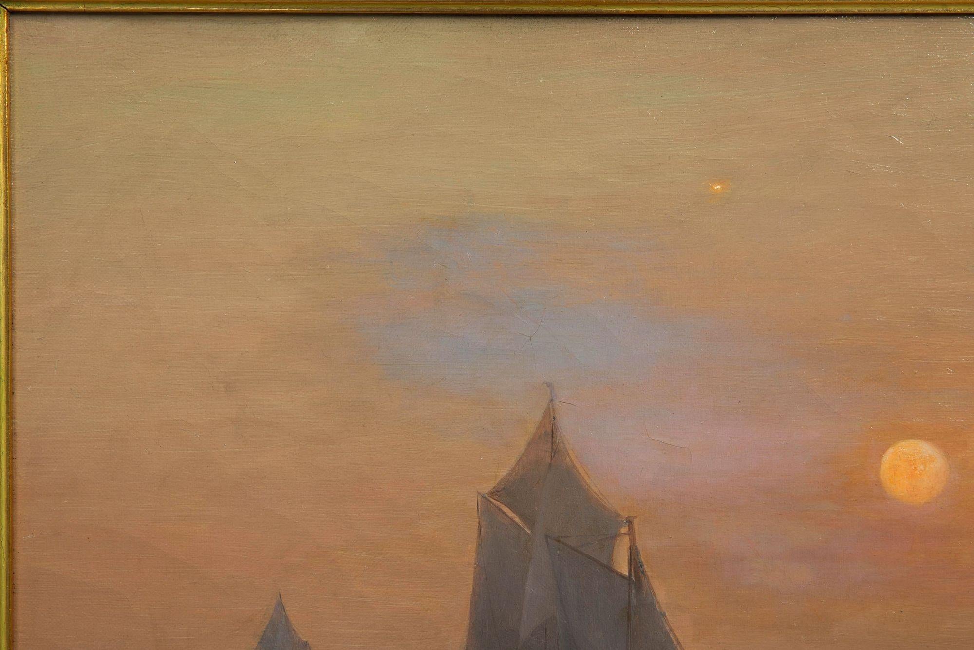 20th Century Luminous American Seascape of Sailboats at Sunset by Warren Sheppard