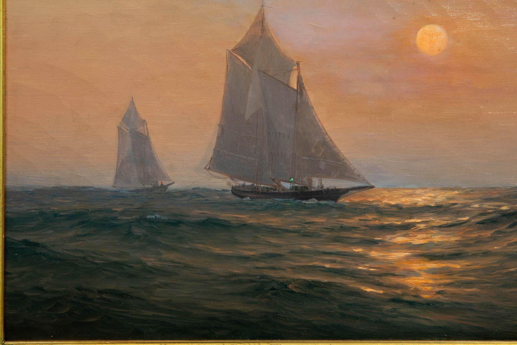 Luminous American Seascape of Sailboats at Sunset by Warren Sheppard 1