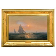 Vintage Luminous American Seascape of Sailboats at Sunset by Warren Sheppard