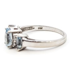 Luminous Aquamarine & Diamond Ring in 14k White Gold