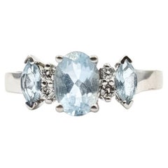 Luminous Aquamarine & Diamond Ring in 14k White Gold