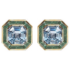 Luminous Asscher Stud Earrings, Blue & Green Sapphire, 10kt, 5.40ct