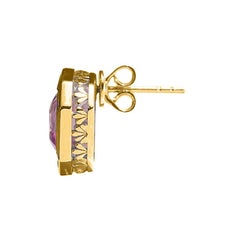 Luminous Asscher Stud Earrings, pink & green, 18kt Yellow Gold