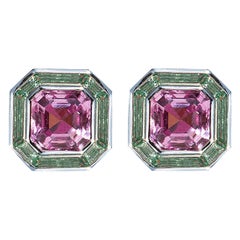 Luminous Asscher Stud Earrings, Pink & Green Sapphire, Silver, 5.40ct