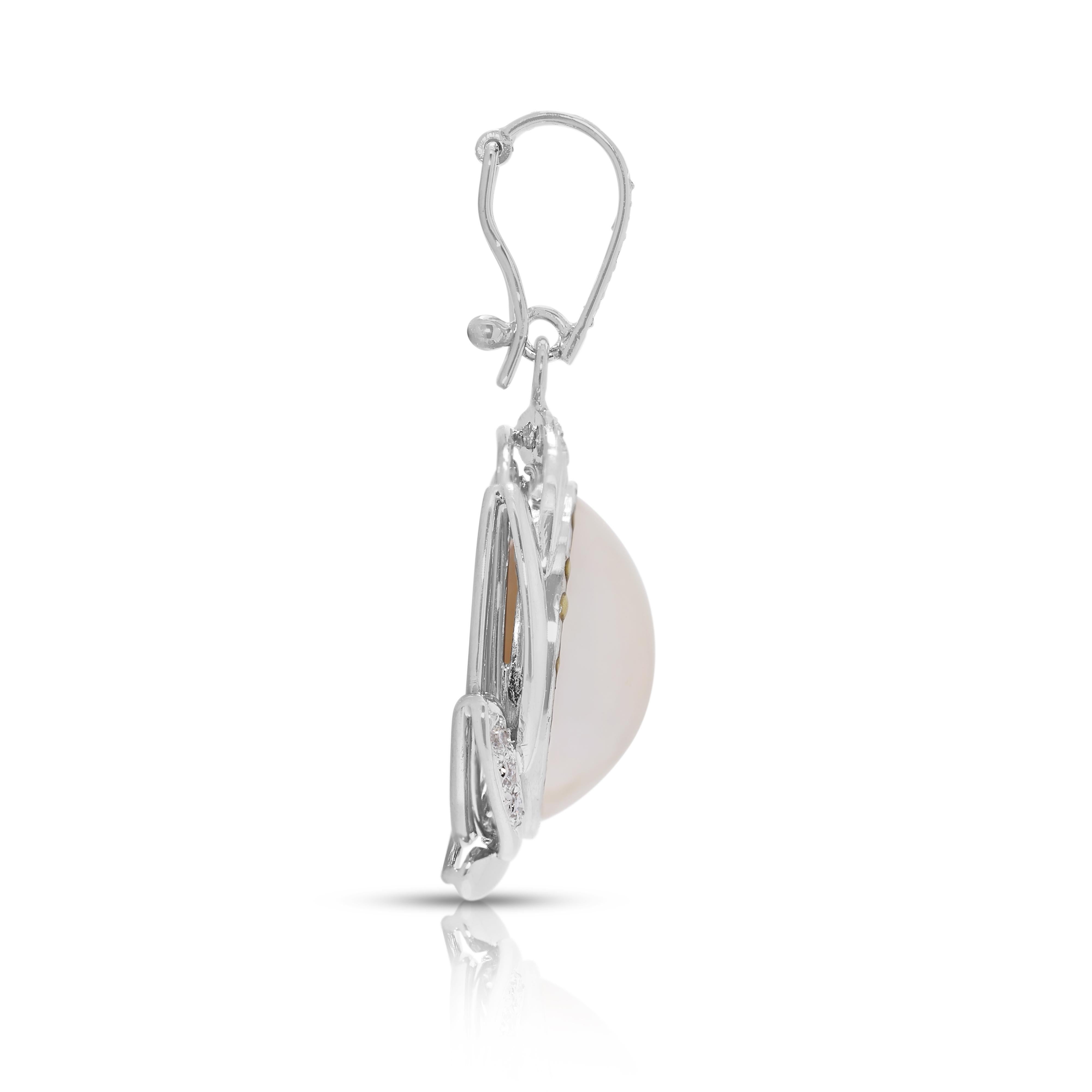 Women's Luminous Champagne Mabe Pearl & 0.28ct Diamond Swirl Pendant in 18K White Gold For Sale