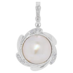 Luminous Champagne Mabe Pearl & 0.28ct Diamond Swirl Pendant in 18K White Gold