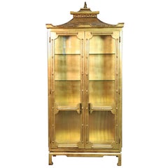 Luminous Chinese Chippendale Gilded Gold Pagoda Top China Cabinet Vitrine