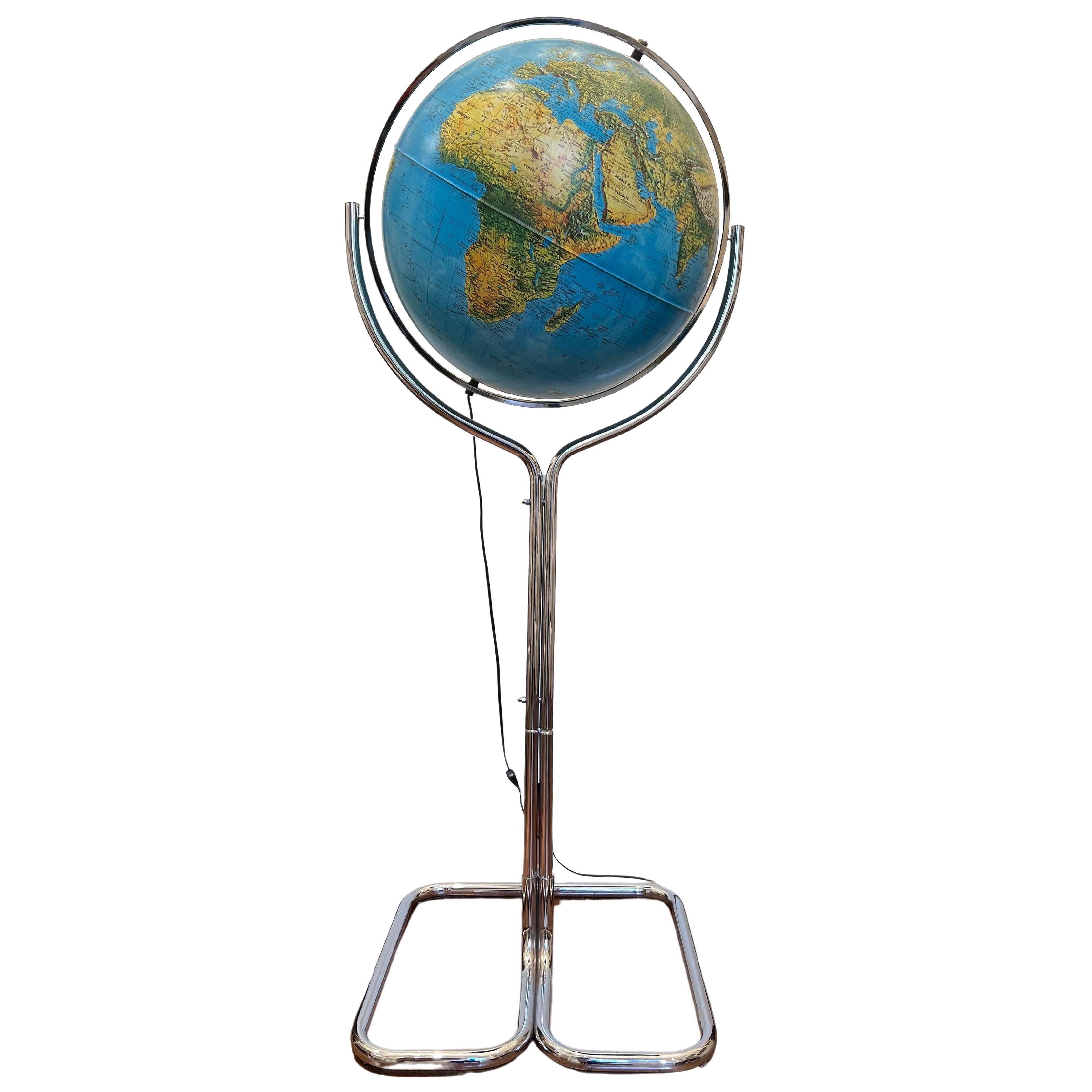 Space Age Luminous Earth Globe on a Chrome Base, Italy, 1980 For Sale