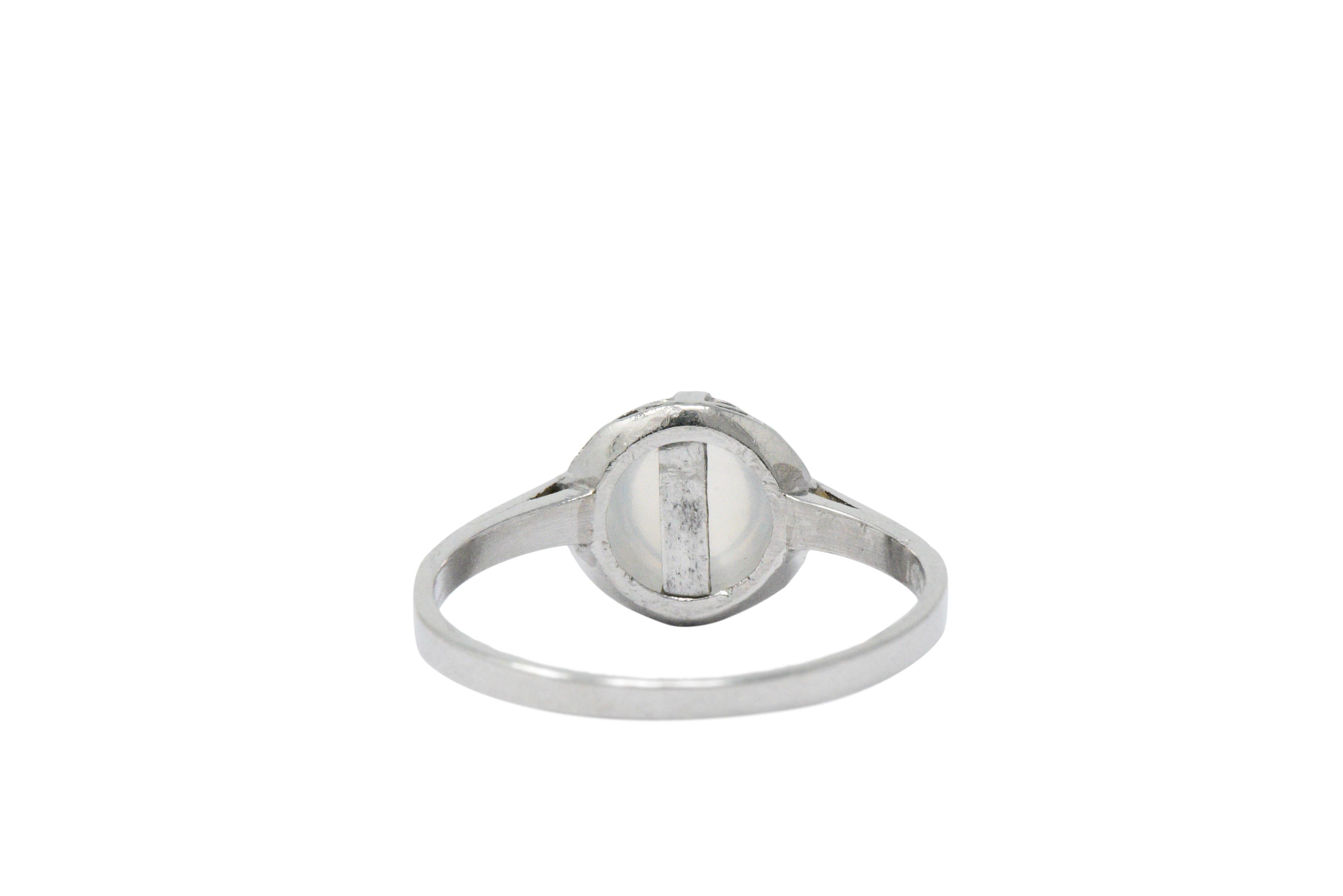Women's or Men's Luminous Edwardian Moonstone and Platinum Cocktail Ring