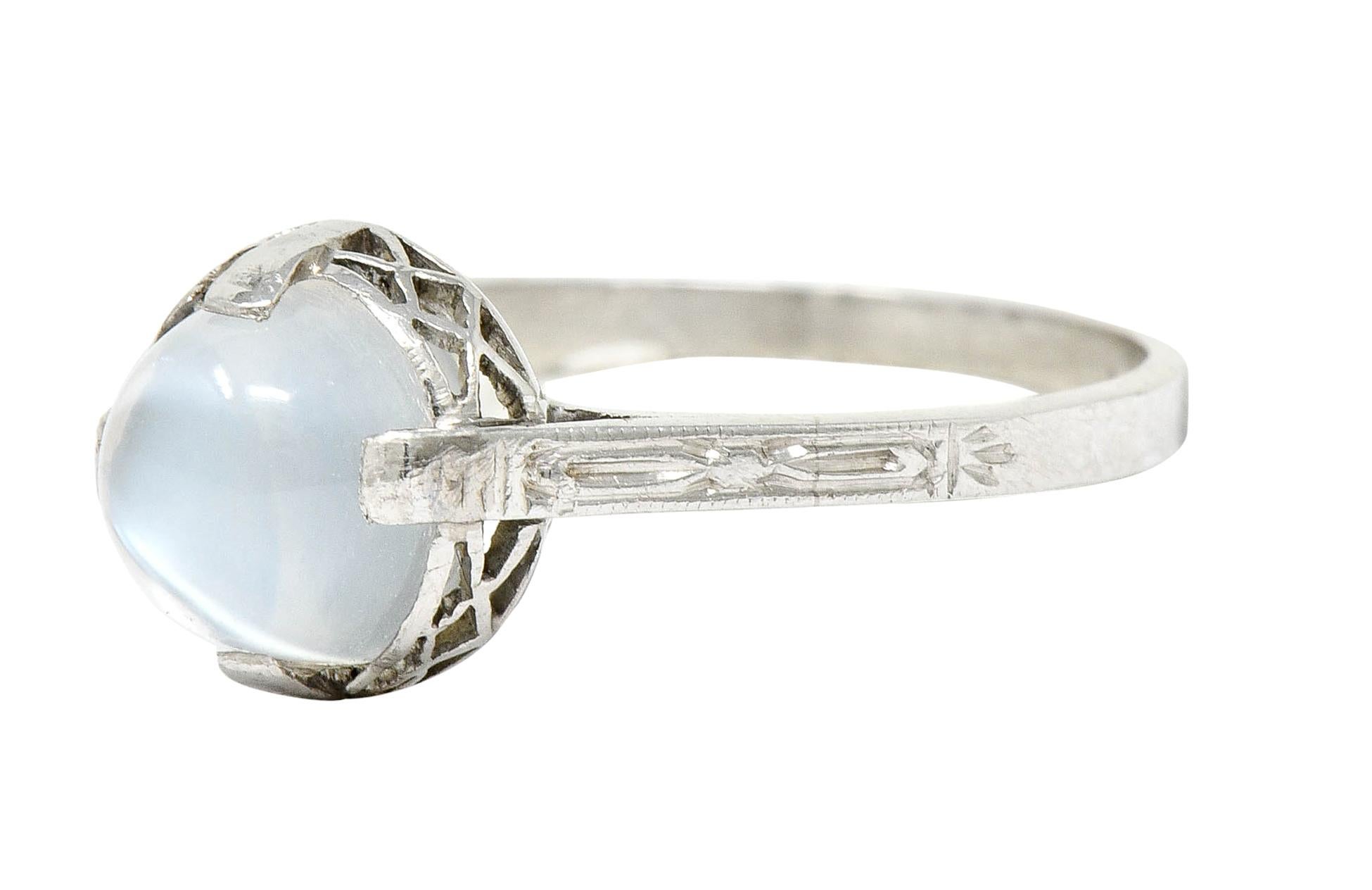 Luminous Edwardian Moonstone Cabochon Platinum Ring In Excellent Condition In Philadelphia, PA