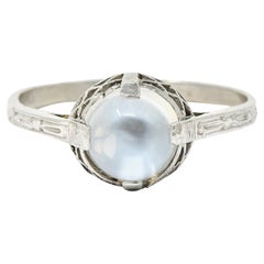 Antique Luminous Edwardian Moonstone Cabochon Platinum Ring