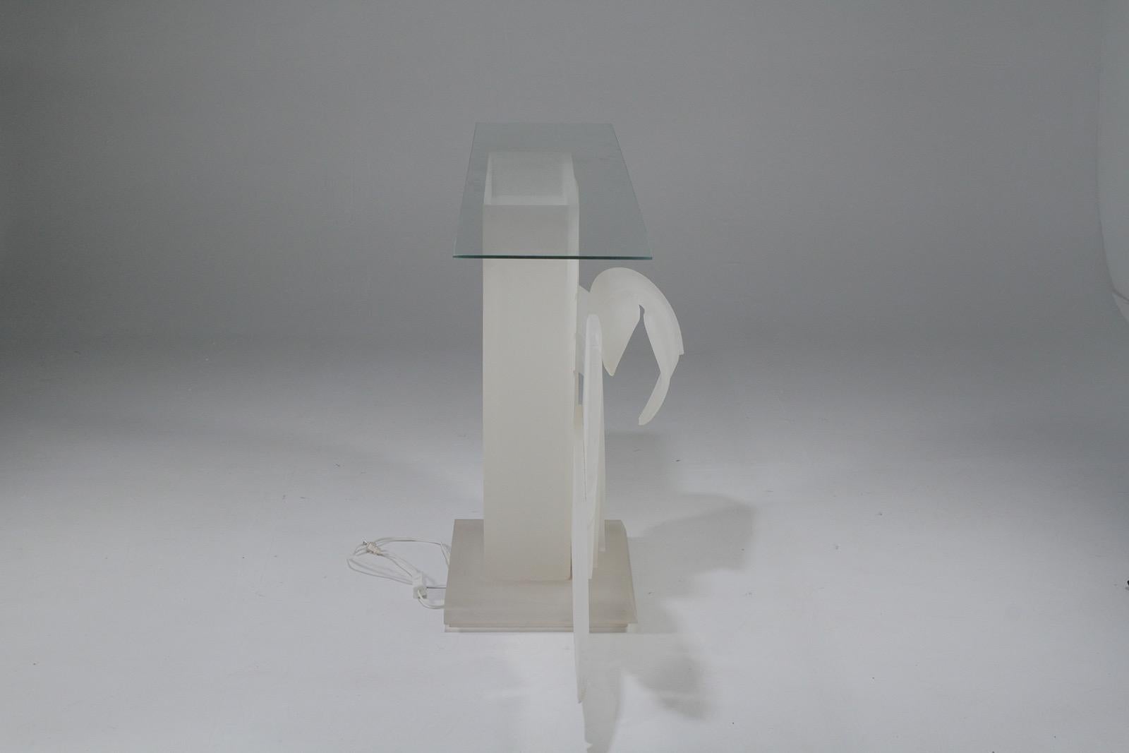 Luminous Electrified Frosted Lucite Palm Motife Console Table 3