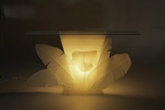 Luminous Electrified Frosted Lucite Palm Motife Console Table