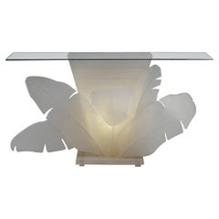 electrified wood table Luminous Electrified Frosted Lucite Palm Motife Console Table