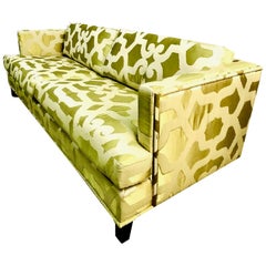 French Chartreuse Silk Quatrefoil Custom 3-Seat Sofa Kravet Couture CLEARANCE