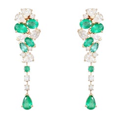 Pendants d
oreilles Danglers en or jaune 14K (ou 18k sur demande) avec pierres lumineuses