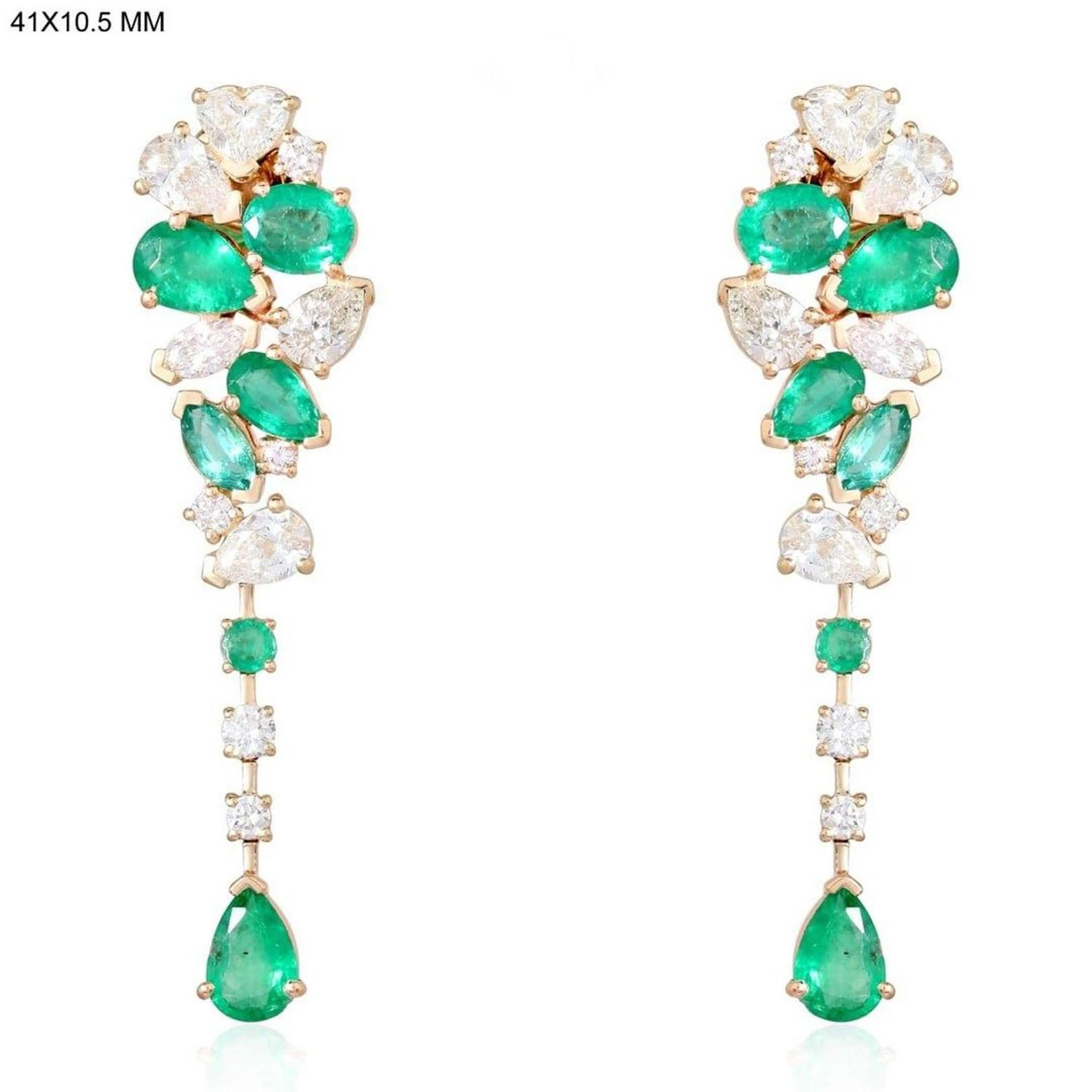 Luminous Gemstone Danglers Drop Ears en or jaune 14K