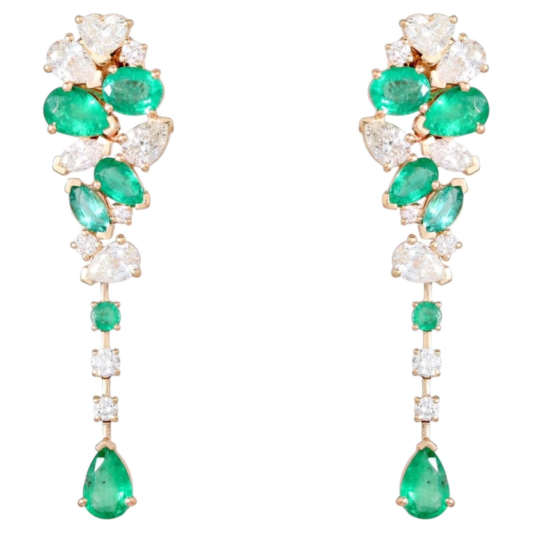 2.87ct Emerald & Diamond 14K Yellow Gold Drop Earrings