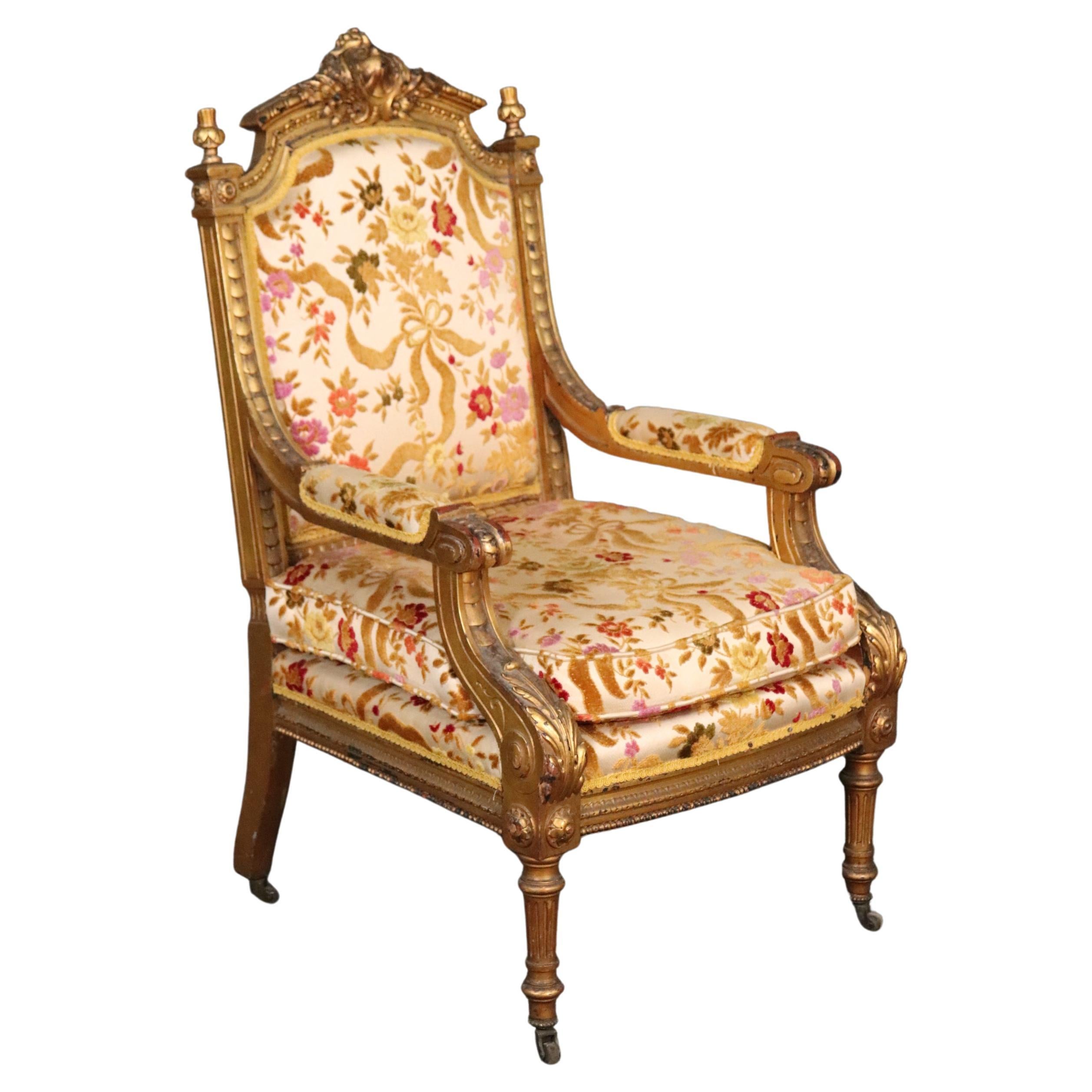 Luminous Gilded French Louis XVI Regal Looking Armchair Fauteuil For Sale