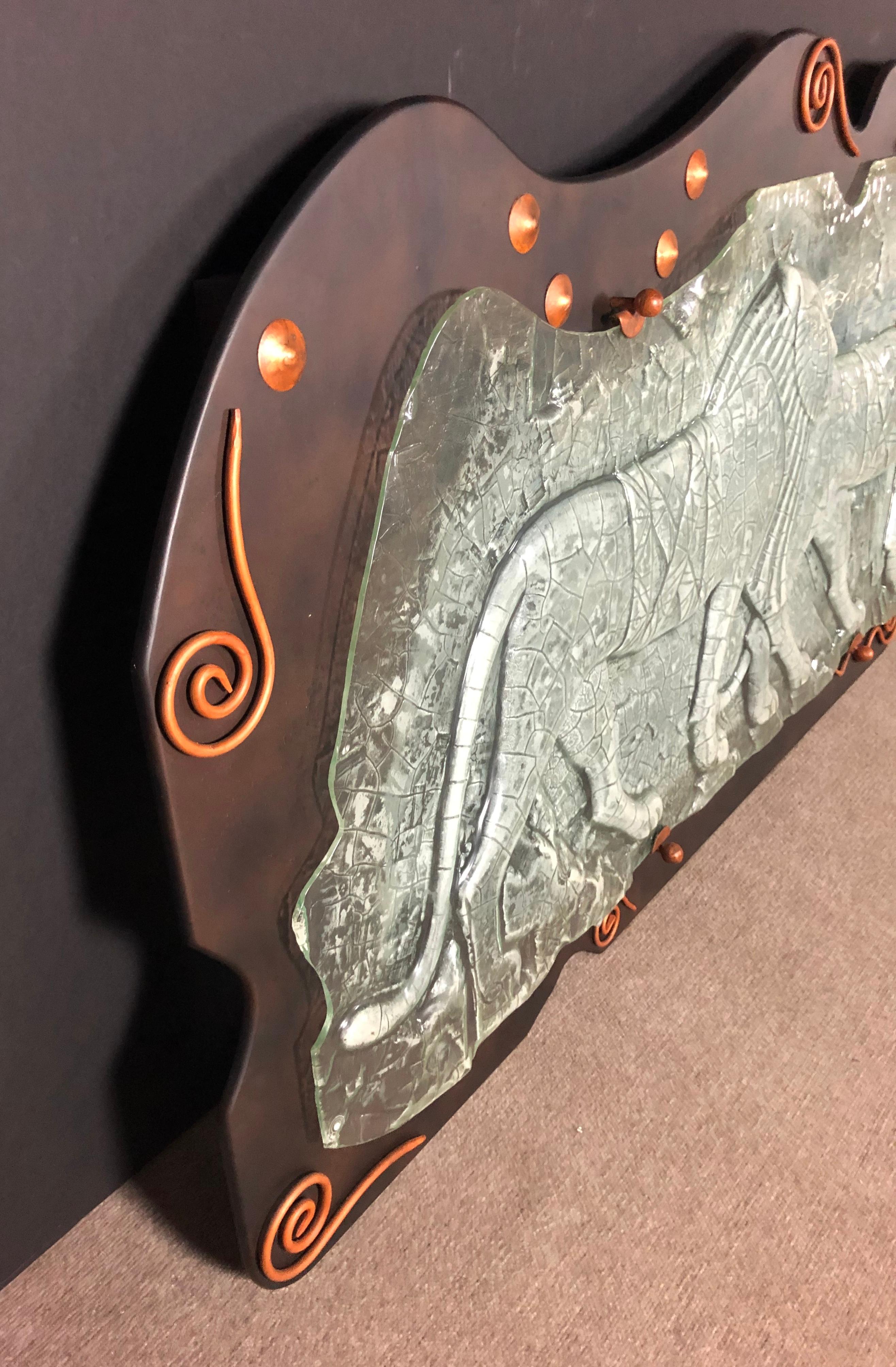 Mexican Luminous Glass Relief Wall Sculpture