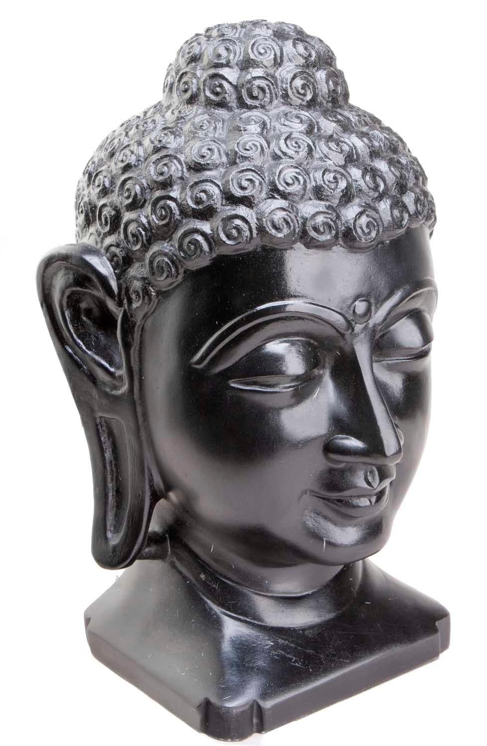 Luminous Hand Carved Makrana Marble Black Buddha Head from Agra India For Sale 5