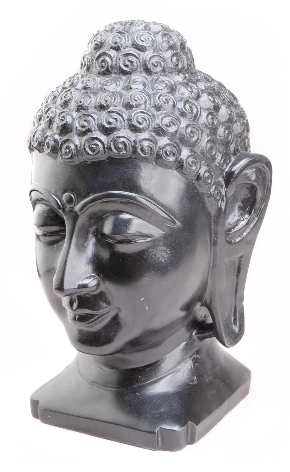 Luminous Hand Carved Makrana Marble Black Buddha Head from Agra India For Sale 7